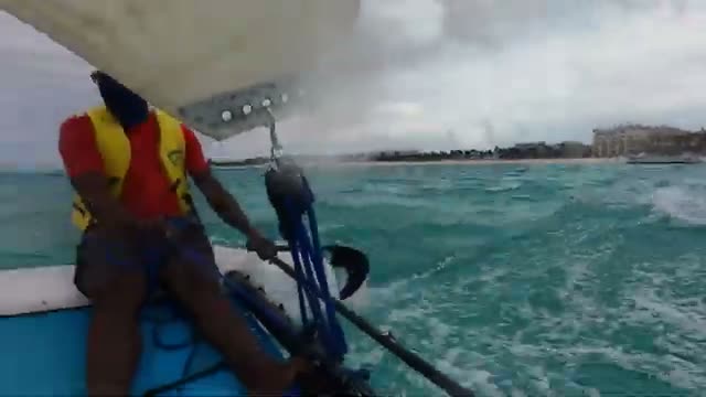 Hobie Cat sail off the beach