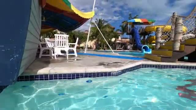 The kids’ pool with small slides