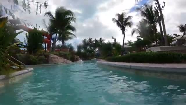 The lazy river winding through the water park