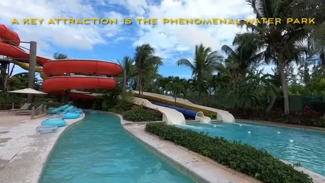 The phenomenal water park: red tube slides over the lazy river