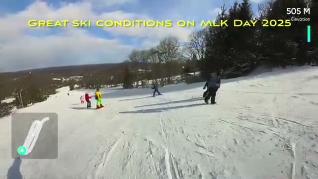 First run of the day on Laurel Glade (Green), skiers spread across a wide groomed trail