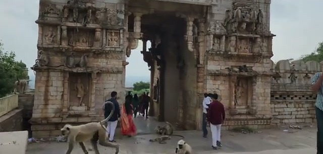 A carved gateway shared with the fortβs monkeys