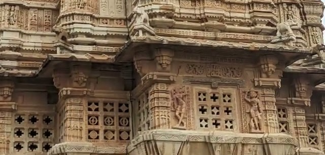 Close-up of the ornate temple carvings