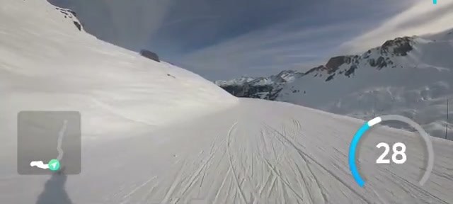 Groomed corduroy on the easy blue/green down toward Courchevel