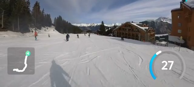 Skiing into Courchevel 1850 past the chalets