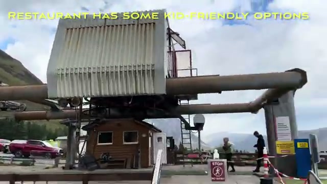 A mountain restaurant stop — the video notes it has some kid-friendly options
