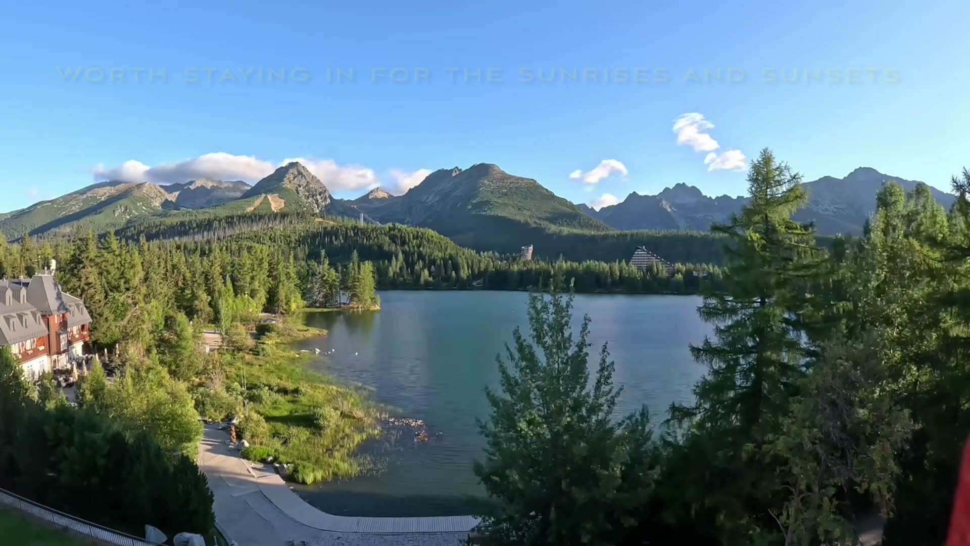 Štrbské Pleso and the High Tatras peaks seen from our lake-facing suite balcony