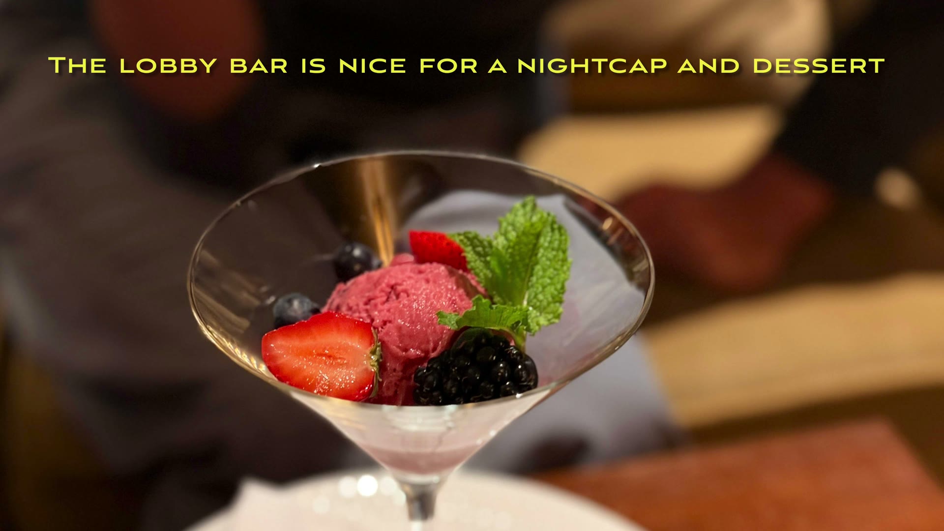 Berry dessert served in a glass at the hotel lobby bar