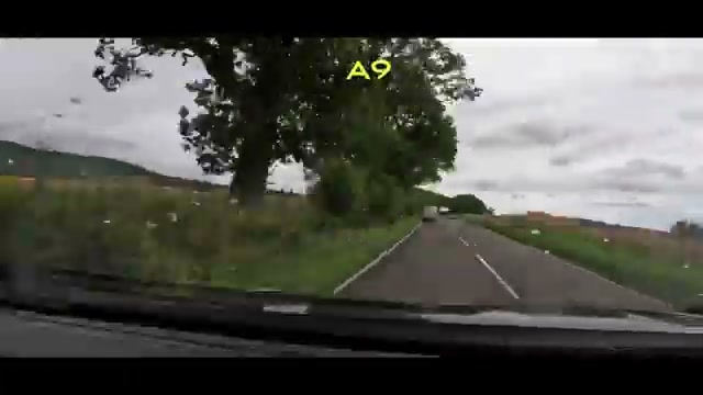A rural stretch of the A9 with a large tree beside the road and a van ahead