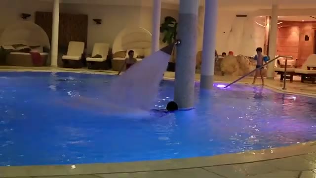 The heated pool area — large, with indoor and outdoor sections