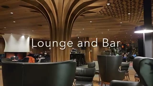The lounge and bar with its dramatic arched wooden columns