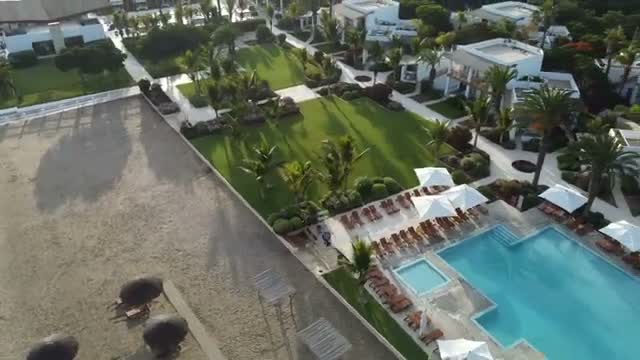 Aerial view of the pools next to the beach