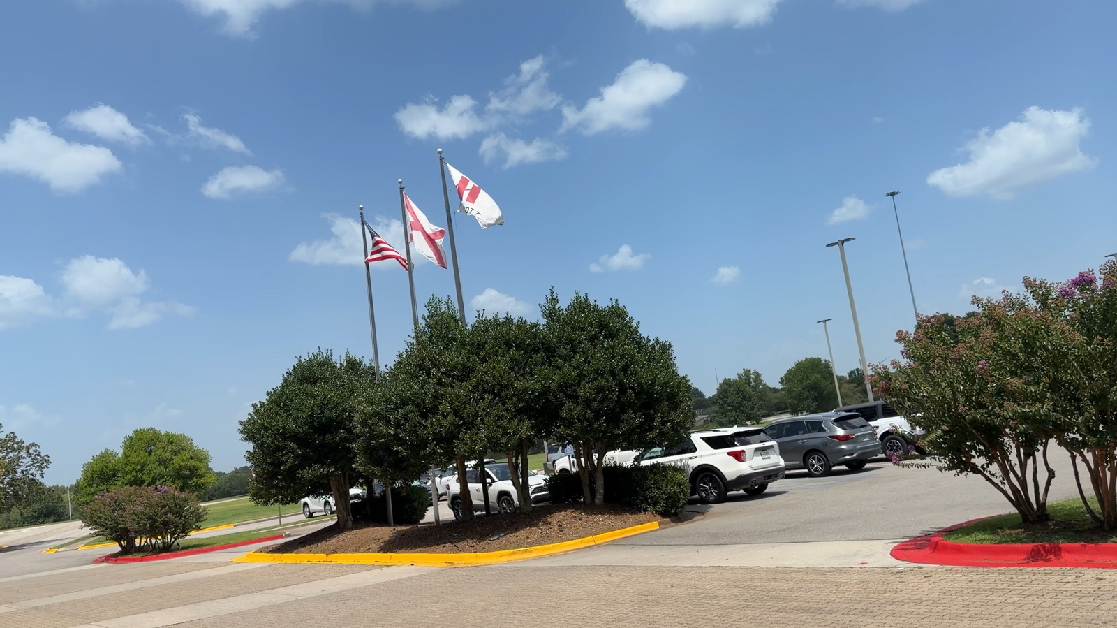 Marriott flags at the hotel entrance on the Space & Rocket Center property