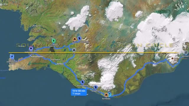 Iceland 3-night itinerary route map