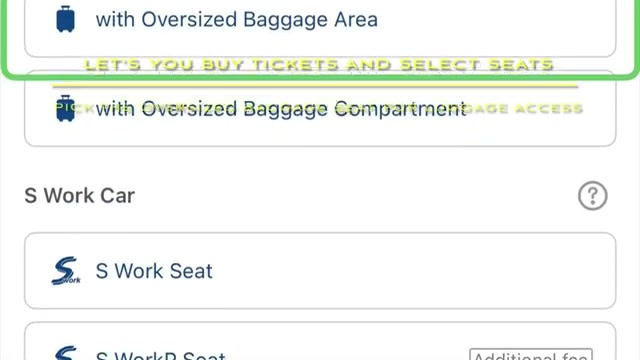 Reserved seats with the oversized baggage area selected