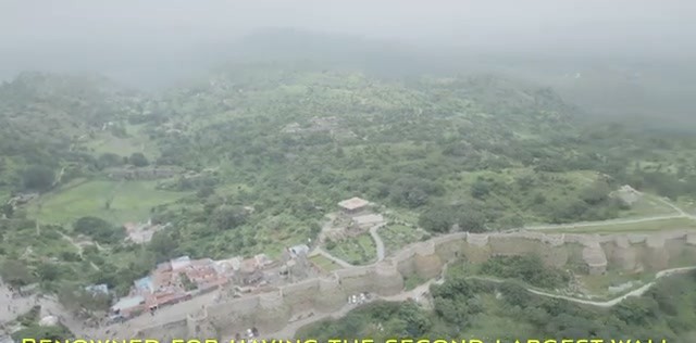 The great wall of Kumbhalgarh snaking through the Aravalli hills