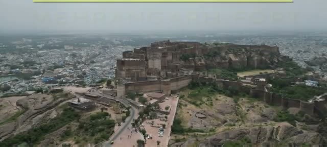 Aerial of Mehrangarh Fort on its rocky hill