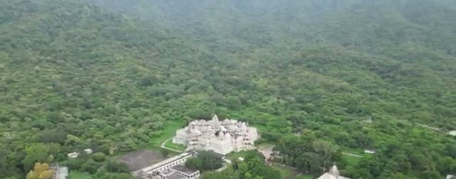 The temple clearing surrounded by the Aravali hills