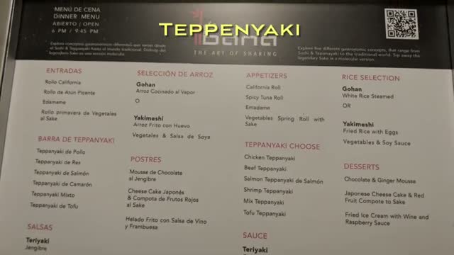 The teppanyaki menu