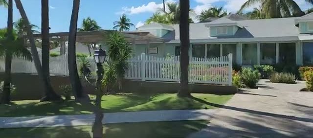 Villa buildings surrounded by palm trees