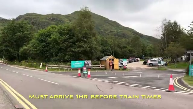 The parking entrance at Glenfinnan — arrive an hour before the train times